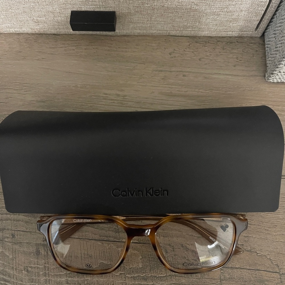 Calvin Klein Brown Tortoiseshell Eyeglasses with Black Case